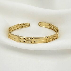 14K Gold Plated Textured Cuff Bangle Bracelet | Adjustable Luxury Jewelry